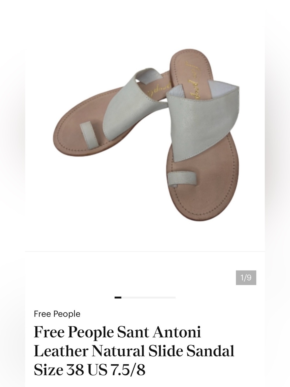 Free People Sant Antoni Leather Natural Slide Sandal Size 38 US 7.5/8